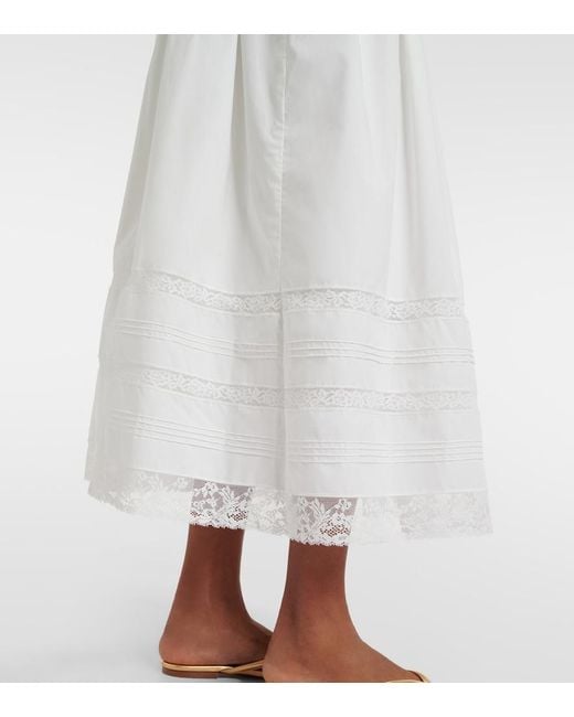 Faithfull The Brand White Lyon Lace-Trimmed Cotton Midi Skirt