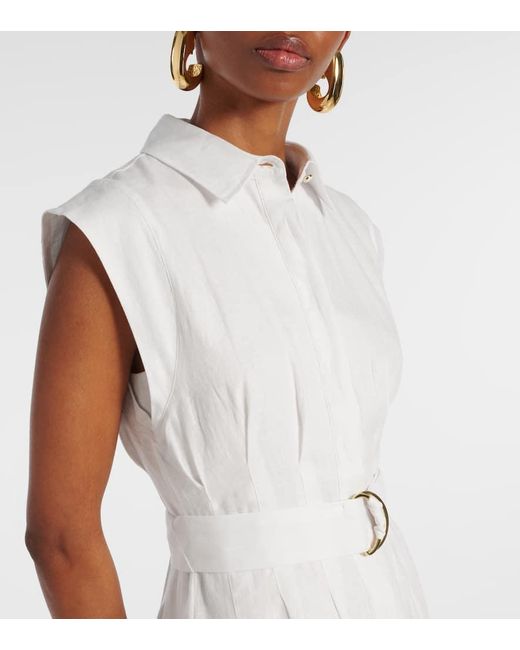 Veronica Beard White Loreta Belted Linen Midi Dress