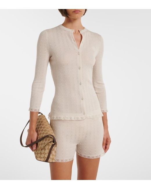 Gucci White Lace-Trimmed Wool Cardigan