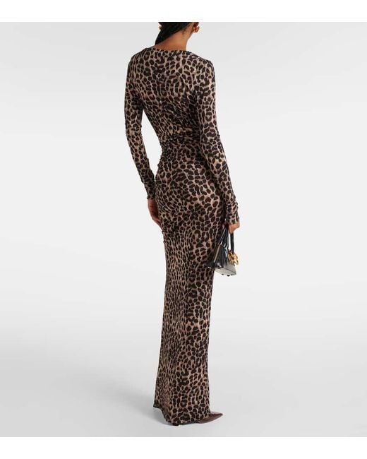 Blumarine Brown Leopard-Print Wool Jersey Maxi Dress