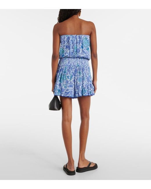 Poupette Blue Printed Strapless Minidress