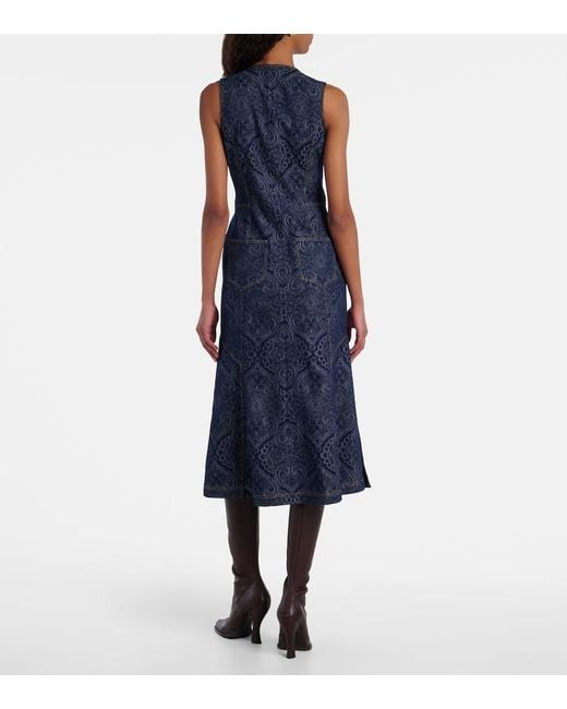 Etro Blue Printed Denim Midi Dress