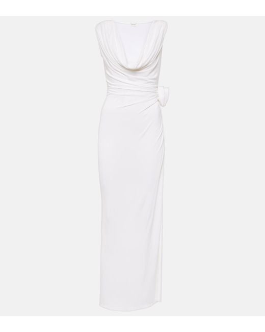 Magda Butrym White Floral-applique Draped Jersey Gown