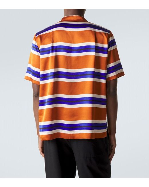Dries Van Noten Blue Embellished Striped Satin Shirt for men