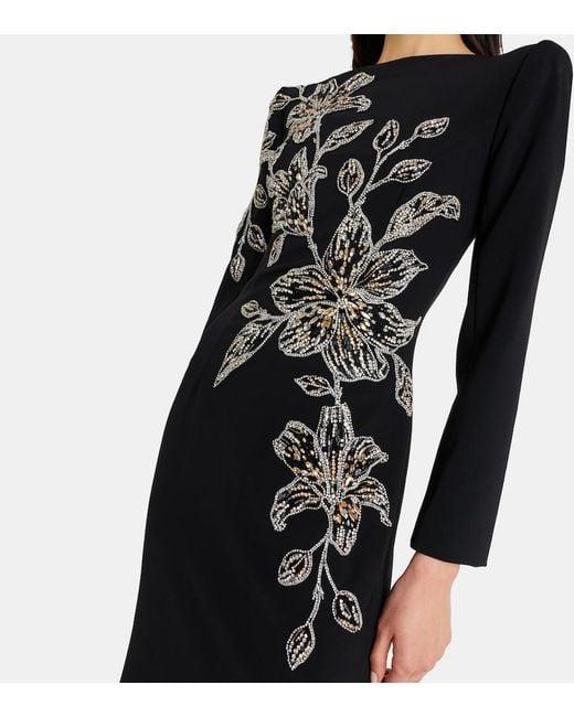 Jenny Packham Black Slipper Orchid Floral-Embellished Maxi Dress