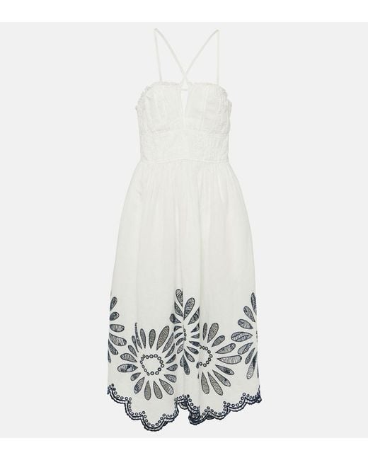 Ulla Johnson White Beatrice Linen And Cotton Midi Dress