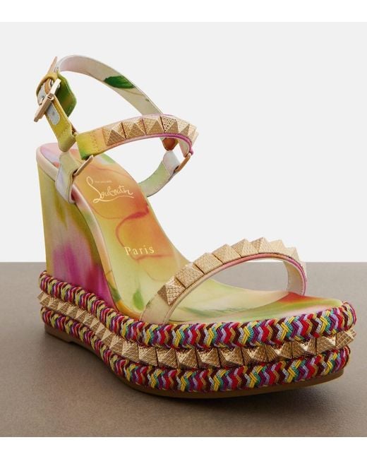 Christian Louboutin Metallic Pyra Clou Embellished Espadrille Wedges