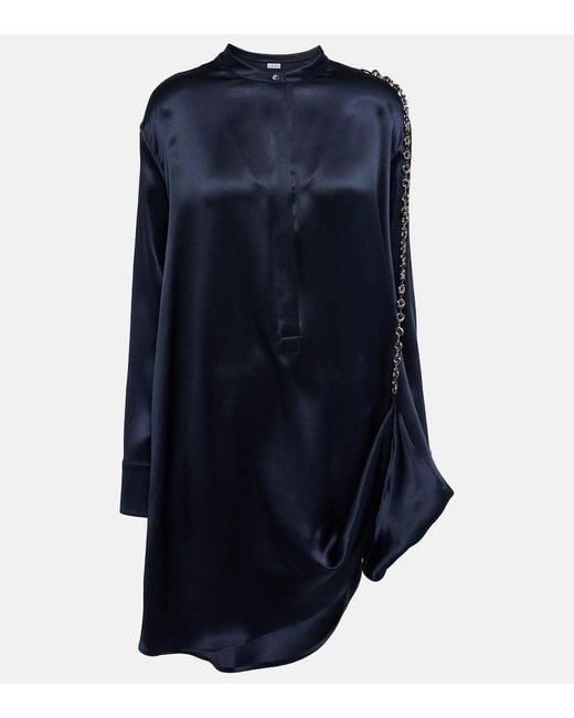 Vestido camisero de seda con cadena Loewe de color Blue