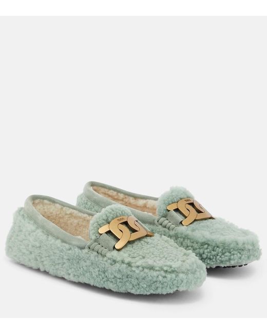 Tod's Green Gommino Shearling Loafers