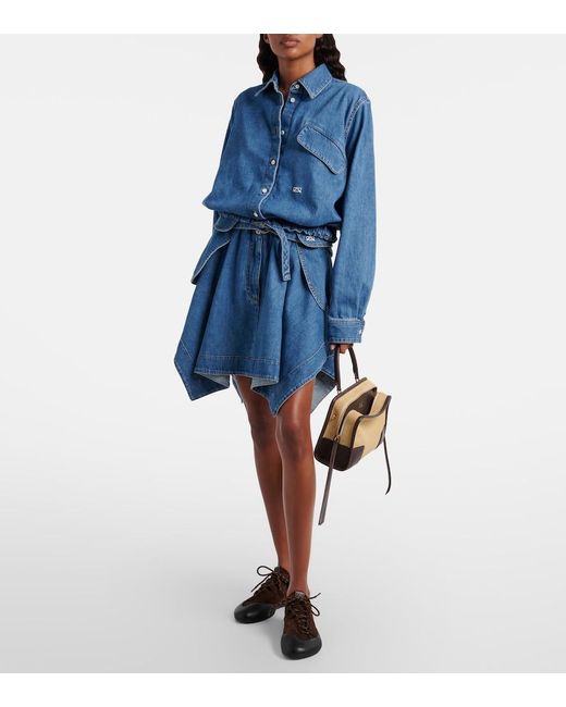 Loewe Blue Double L Belted Denim Miniskirt