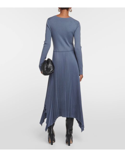 Joseph Blue Deron Plisse Flannel Midi Dress