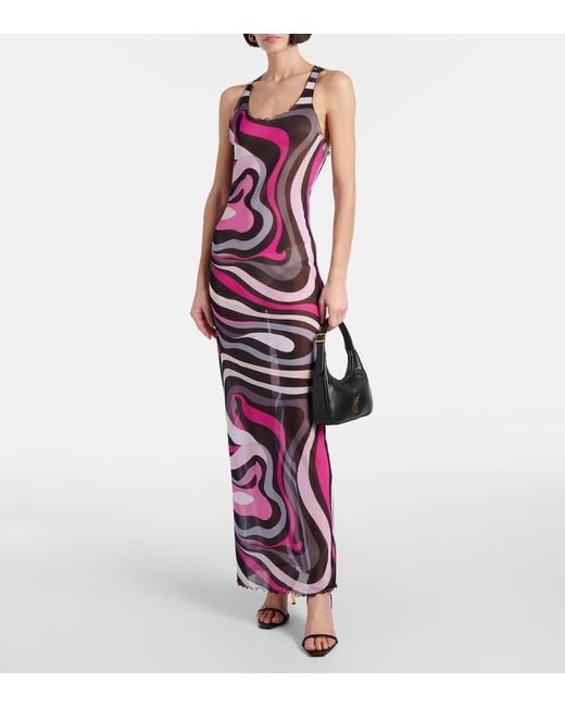 Emilio Pucci Purple Marmo Tulle Maxi Dress