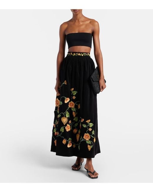 Agua Bendita Black Tangelo Embroidered Cotton-Blend Maxi Skirt
