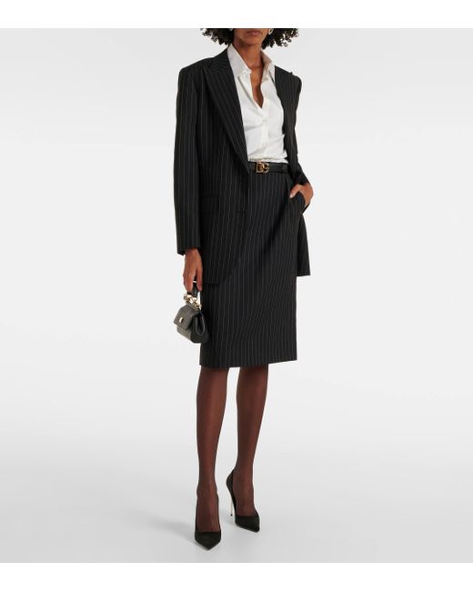 Dolce & Gabbana Black Pinstripe Wool Pencil Skirt