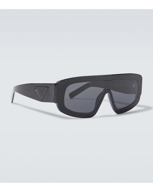 Prada Gray Logo Shield Sunglasses for men