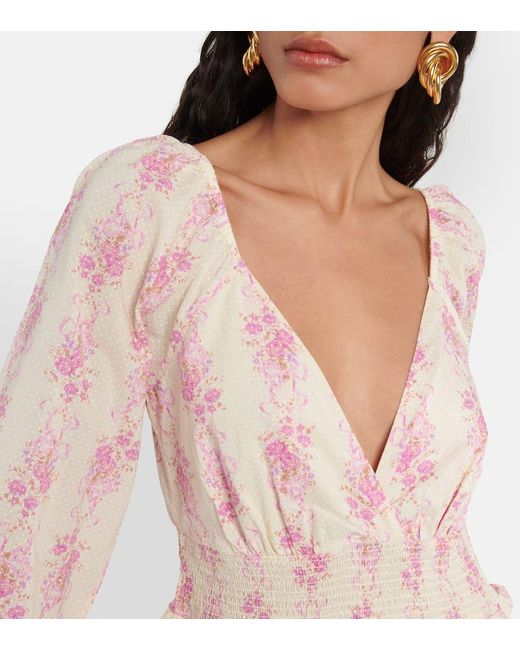 LoveShackFancy Pink Firefly Floral Cotton Midi Dress
