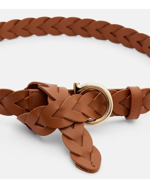 Ferragamo Brown Gancini Braided Leather Belt