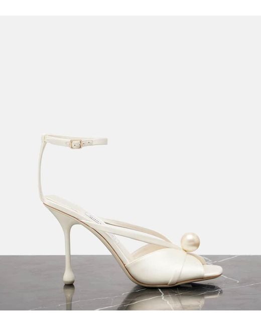Jimmy Choo White Siva 95 Embellished Satin Sandals