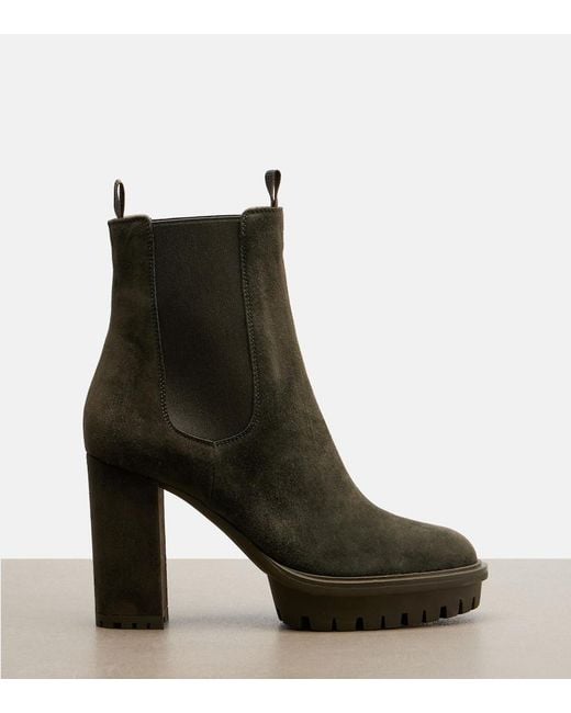 Gianvito Rossi Green Barry Suede Platform Ankle Boots
