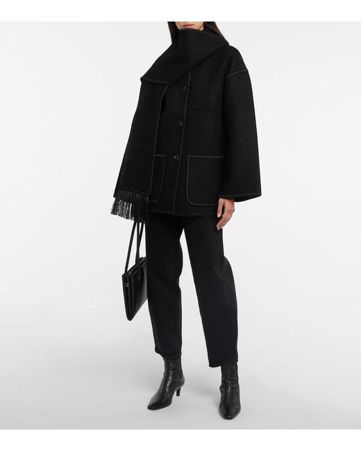 Totême  Black Embroidered Wool-Blend Scarf Jacket