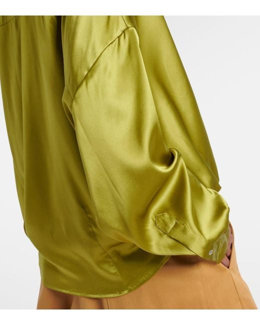 Dries Van Noten Green Draped Silk-Blend Satin Blouse