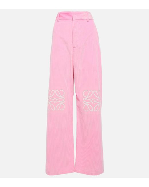 Loewe Pink Anagram Corduroy Wide-leg Pants