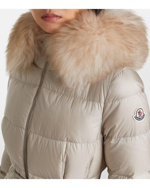 Moncler Natural Boedic Shearling-Trimmed Down Coat