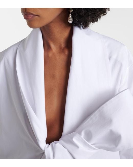 Saint Laurent White Bow-Detail Cotton Poplin Shirt