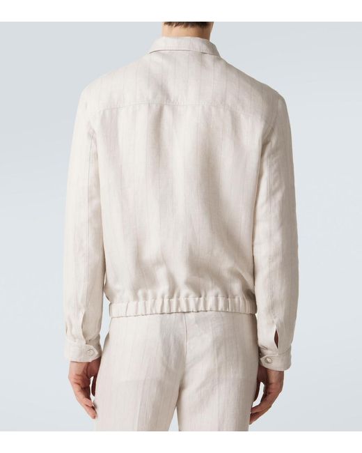 Brunello Cucinelli Natural Striped Linen Blouson Jacket for men