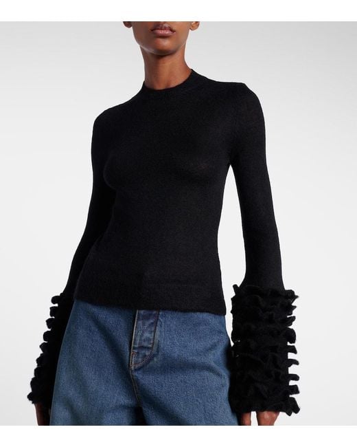 Alaïa Blue Ruffled Sheer Mohair-Blend Top