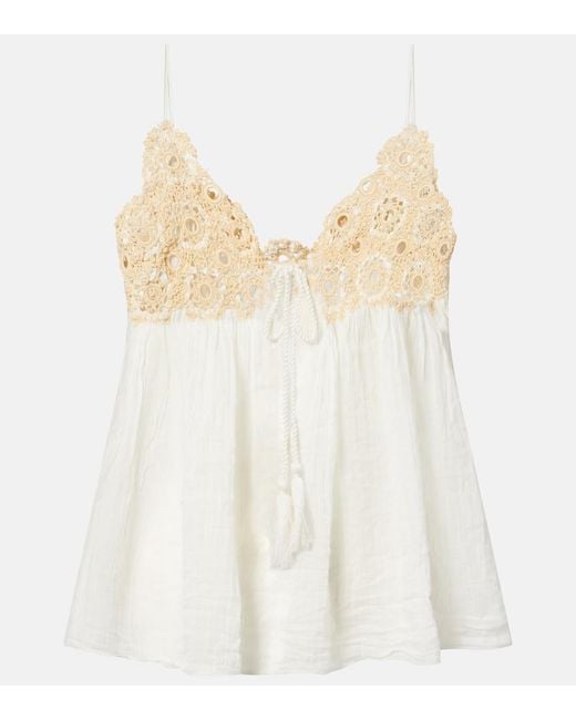 Ulla Johnson White Alessia Crochet-Trimmed Cotton Gauze Top
