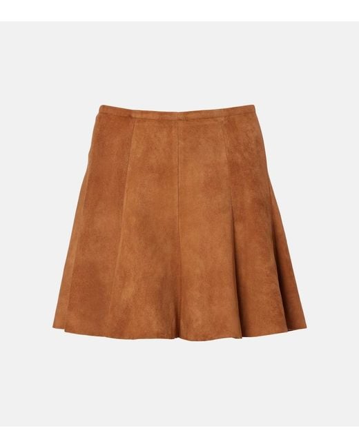 Stouls Brown Mila Pleated Suede Miniskirt