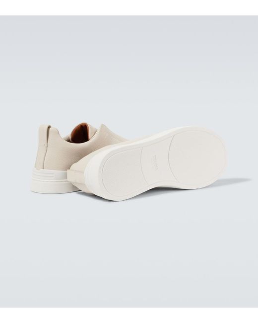 Zegna Natural Triple Stitch Leather Sneakers for men
