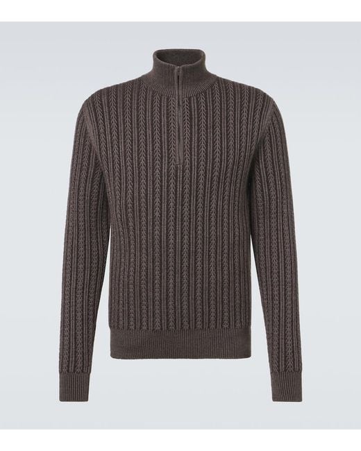 Agnona Gray Cashmere, Wool, And Silk Half-Zip Sweater for men