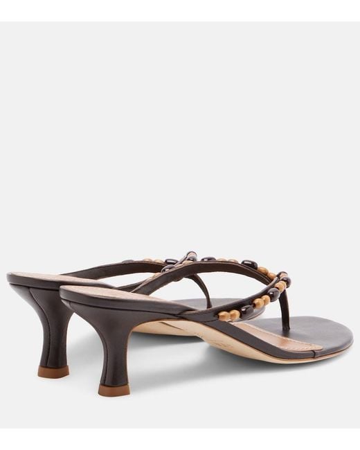 Staud Brown Freja Beaded Leather Thong Sandals