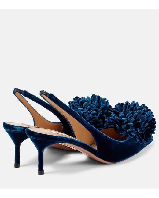 Aquazzura Blue Couturier 65 Velvet Slingback Pumps