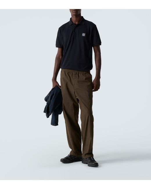 Stone Island Black Compass Cotton Pique Polo Shirt for men
