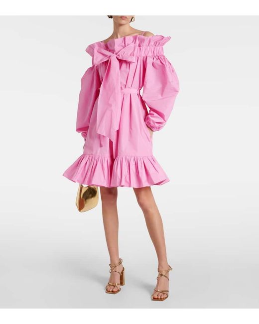Vestido corto de faya con volante y lazo Patou de color Pink