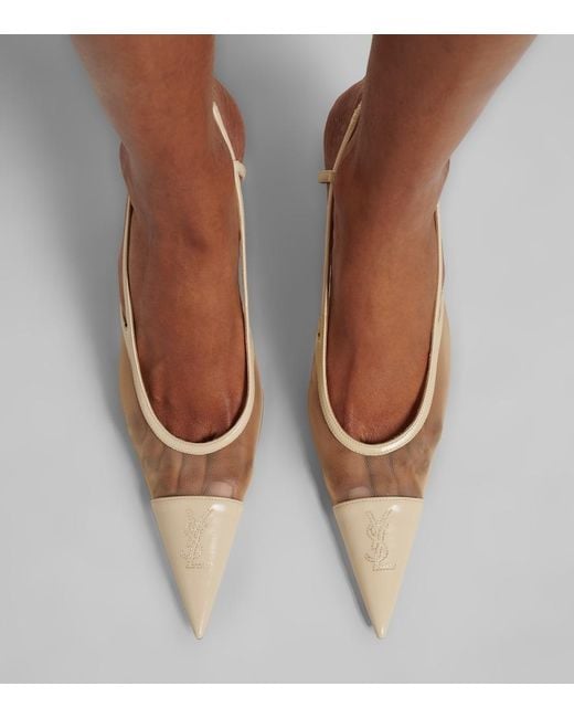 Saint Laurent White Renee Mesh And Leather Slingback Pumps