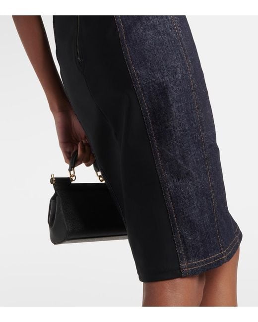 Dolce & Gabbana Black Logo Embroidered Denim Midi Dress