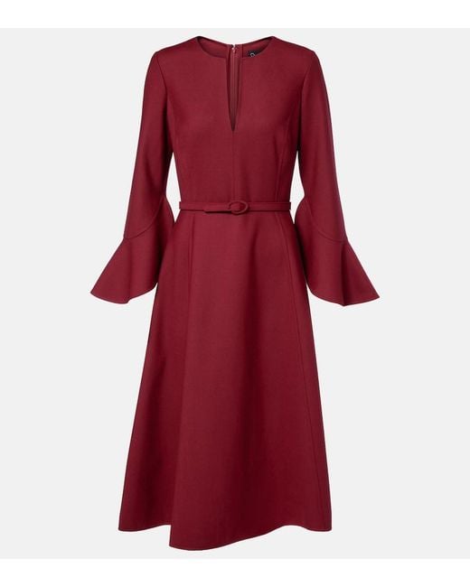 Oscar de la Renta Red Wool-Blend Midi Dress
