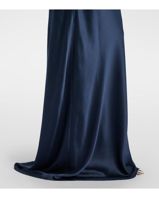 The Sei Blue Draped One-Shoulder Silk Charmeuse Gown