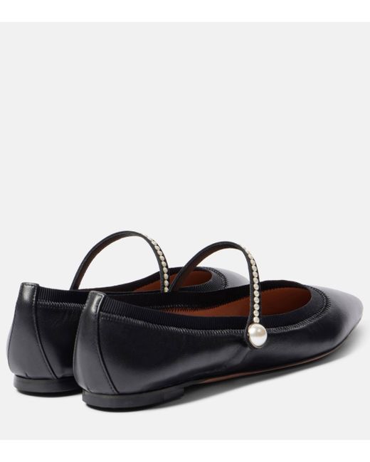 Aquazzura Black Romy Leather Mary Jane Flats