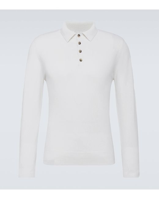 Allude White Cashmere Polo Sweater for men