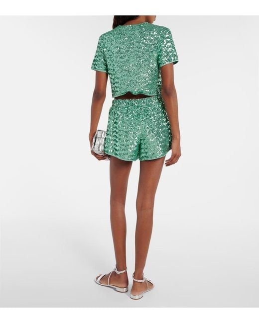 Oseree Green Sequined Crop Top