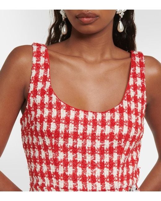 Self-Portrait Red Crystal-embellished Metallic-bouclé Woven Mini Dress