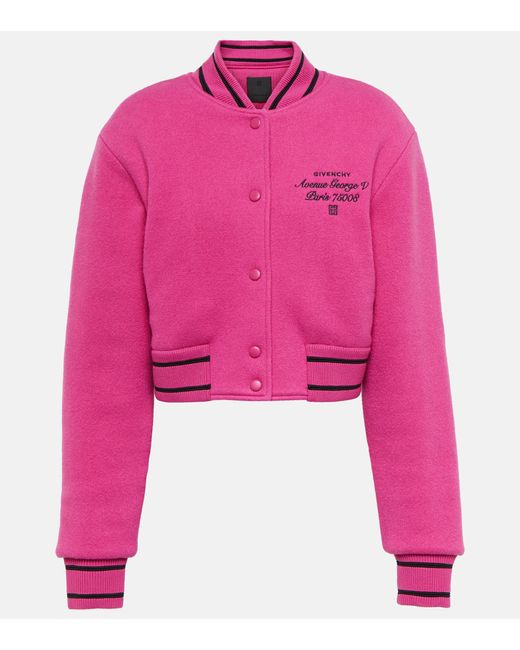Givenchy Pink Logo-embroidered Wool Bomber Jacket