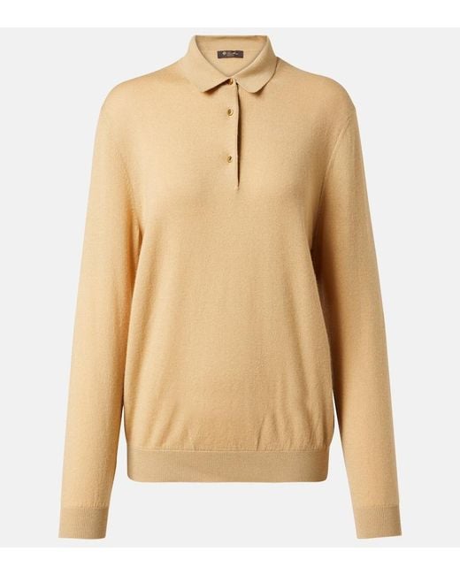 Loro Piana Natural Luciole Cashmere-Blend Polo Sweater