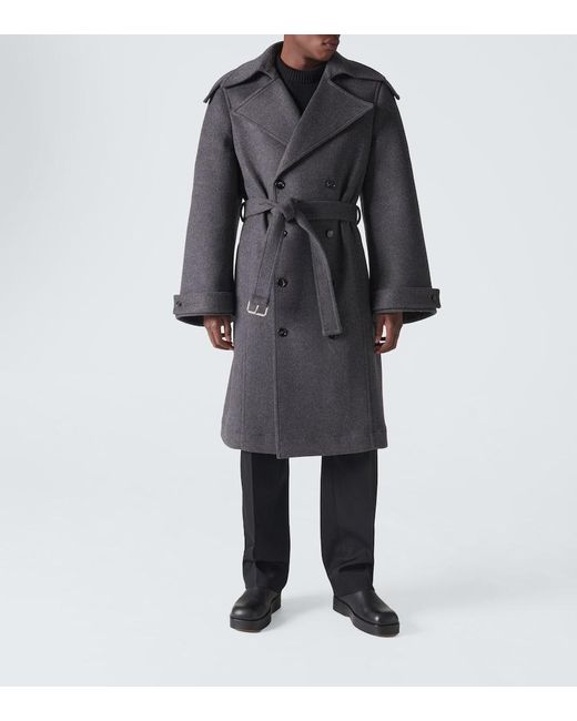 Bottega Veneta Gray Belted Wool Trench Coat for men