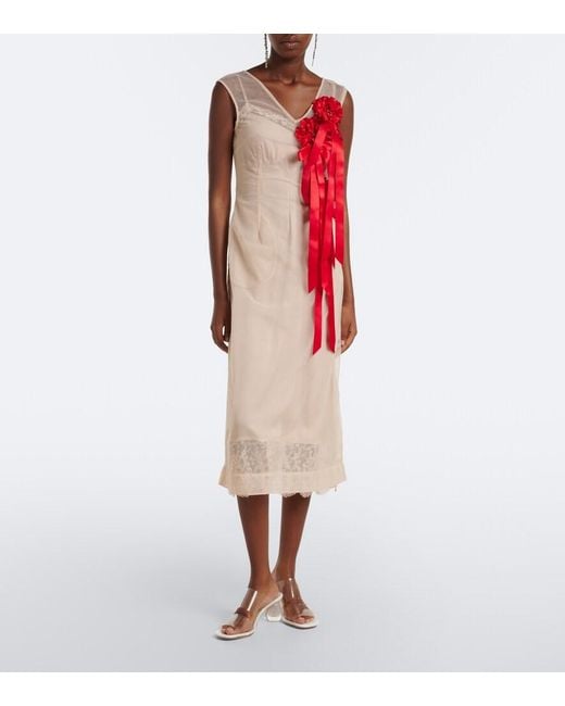 Simone Rocha Red Embellished Floral-Applique Tulle Midi Dress